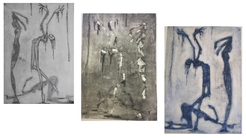 'The Moirai' Collagraph intaglio prints and board. 40cm x 30cm